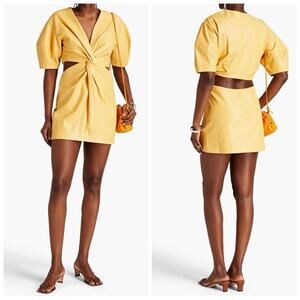 NEW A.L.C. Alex Faux-Leather Cutout Twist Mini Dress Maize Yellow